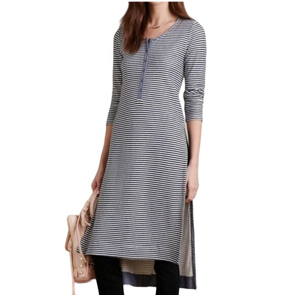Anthropologie 9-H15 STCL Postmark Striped Henley Dress Split Tunic Stripe Medium - Picture 2 of 16